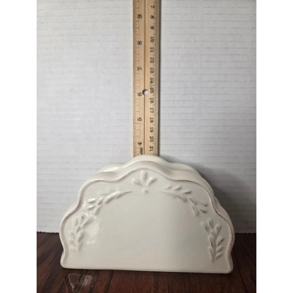 Farmhouse Ceramic Salt and Pepper Shakers and Napkin Holder Set Cream 3 Piece